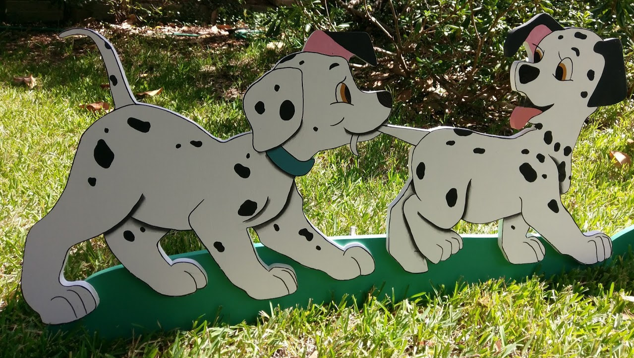 Dalmatian Christmas Tail Pull Yard Art made by Art de yard