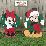 Mickey & Minnie in Christmas Wreaths Yard Art
